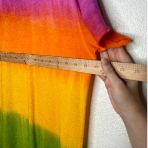 The Elder Statesmen Rainbow Tie Dye Machine Cut Sleeves & Hem Round Neck Sweater - Picture 10 of 11